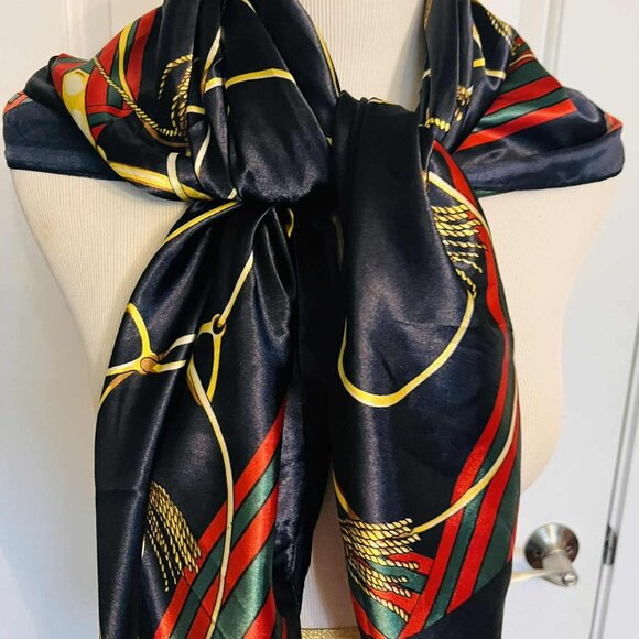 New Classic Equestrian Scarf — Faux Silk, 90×90 cm (Modern Chinese Design) - Picture 6 of 7